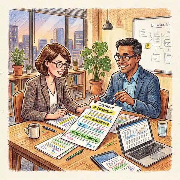 Agency contract negotiation highlighting IP ownership, data governance, and SLA clauses