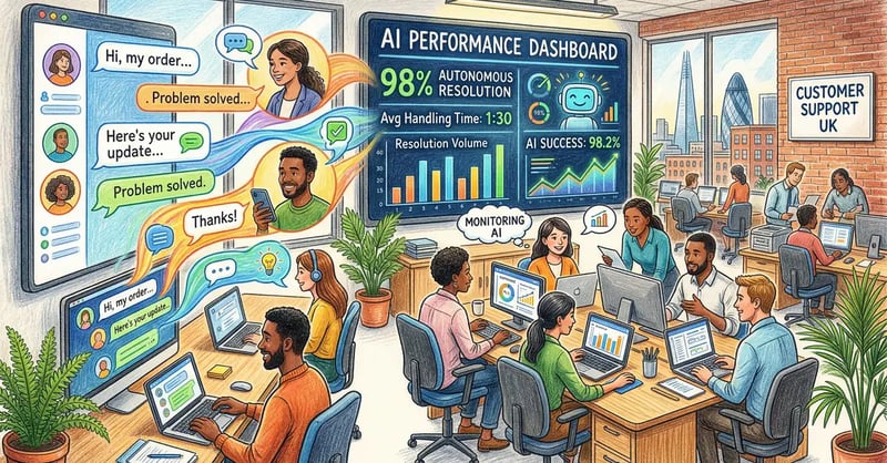 AI agents autonomously handling customer service inquiries in a UK business