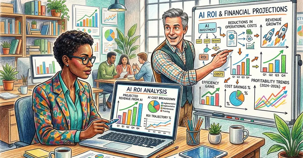 Business case for AI investment showing ROI calculations, cost benchmarks, and timeline planning for UK organisations