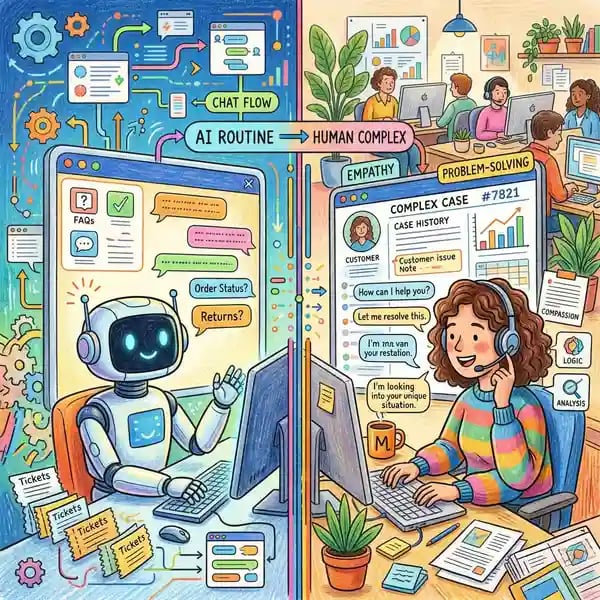 AI chatbot and human agent working together for customer service