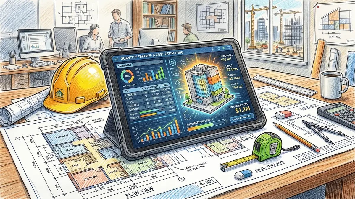 AI-powered construction cost estimating workflow with blueprint analysis