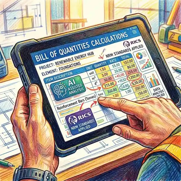 Quantity surveyor using RICS NRM standards with AI assistance