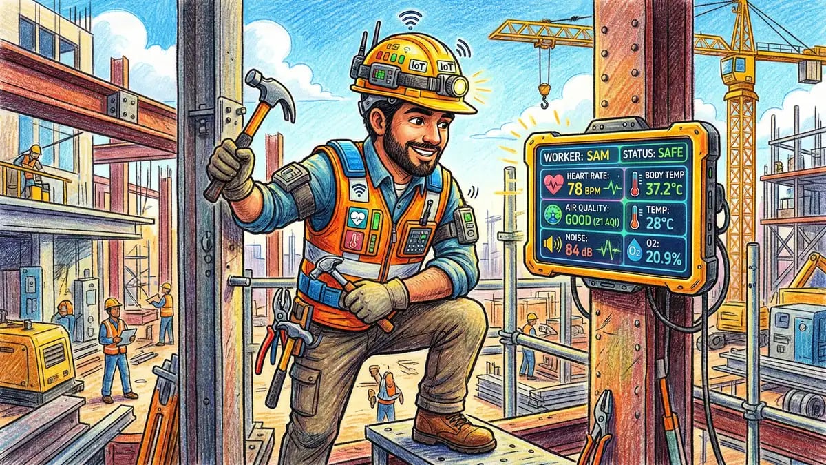 Construction worker with IoT-enabled smart safety wearables