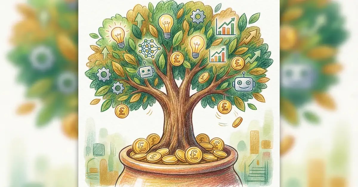 Illustration of a flourishing tree growing from coins representing ROI from AI consultancy investment