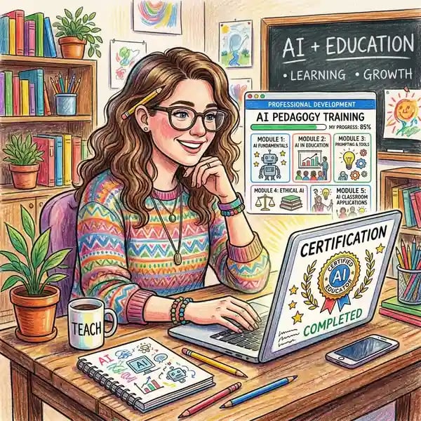 Teacher developing AI skills through professional development course