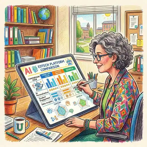 University administrator reviewing AI EdTech platform comparison dashboard