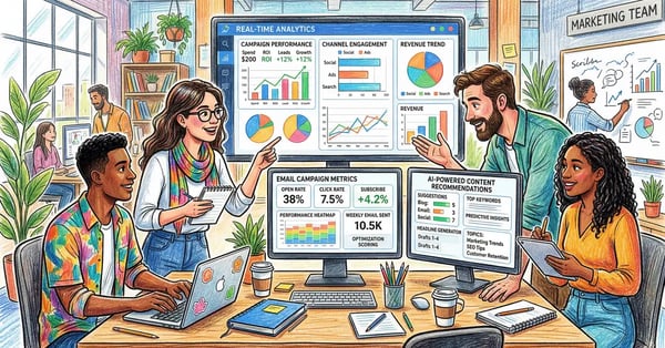 AI for marketing teams - dashboard showing campaign analytics and AI-powered content recommendations