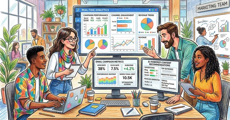 AI for marketing teams - dashboard showing campaign analytics and AI-powered content recommendations