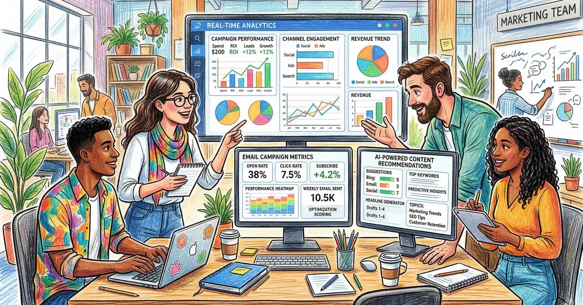 AI for marketing teams - dashboard showing campaign analytics and AI-powered content recommendations