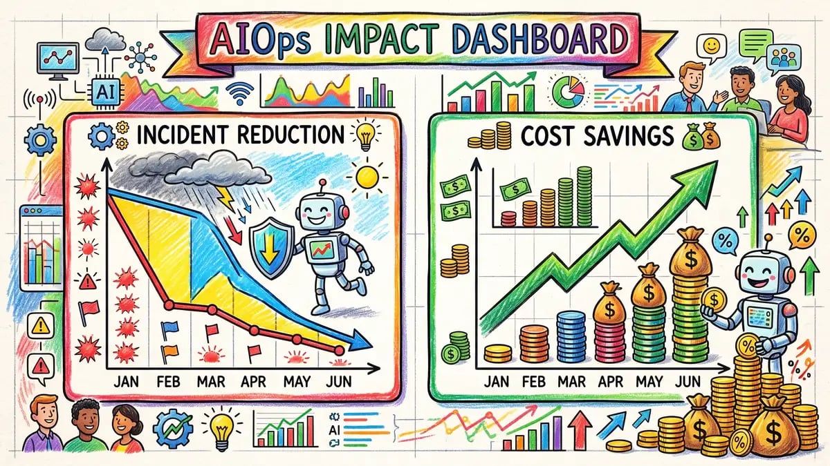 Dashboard showing incident reduction and cost savings from AIOps deployment