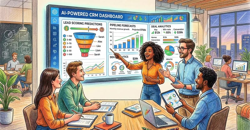 AI for sales teams - CRM dashboard showing lead scoring predictions and pipeline analytics