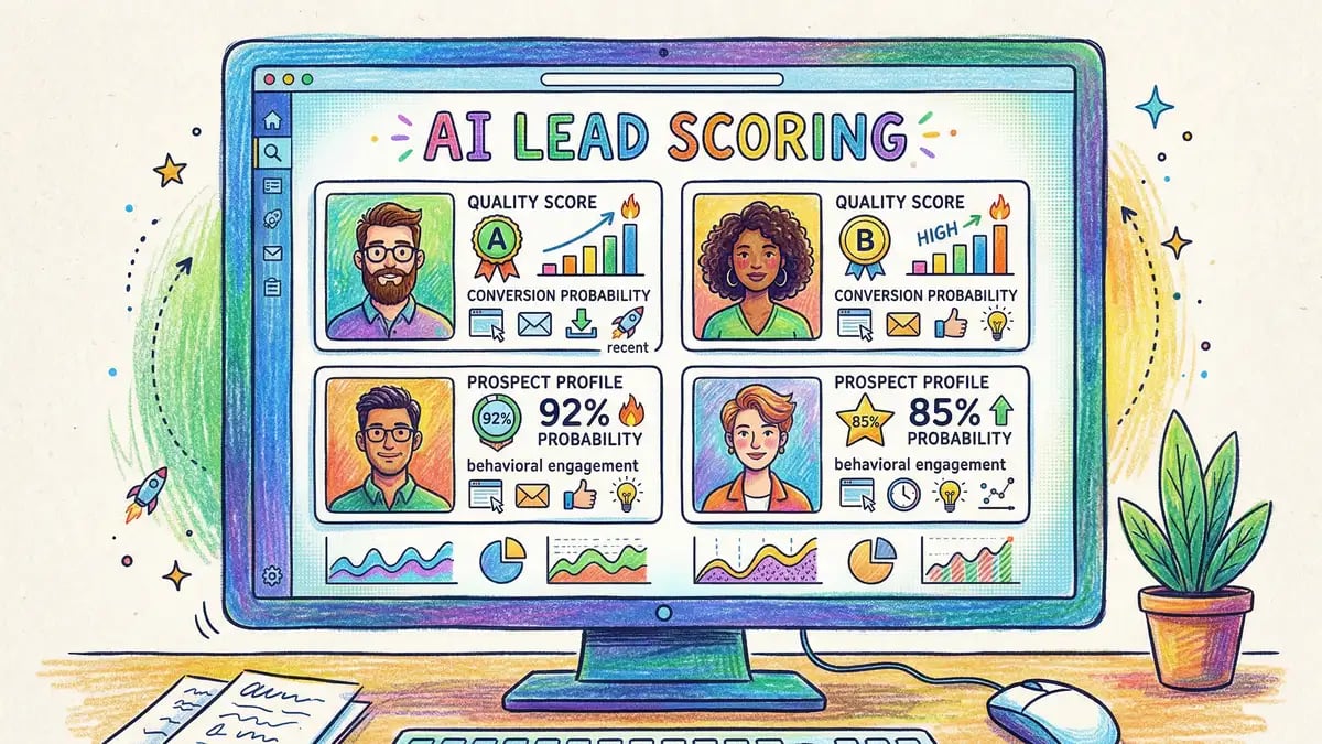 AI lead scoring system displaying prospect profiles with quality scores and conversion probability indicators