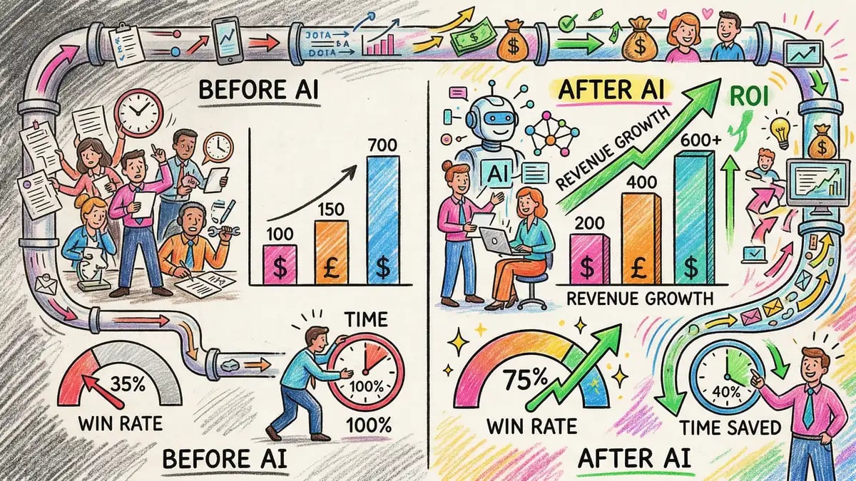 Sales pipeline ROI chart showing before and after AI implementation comparison