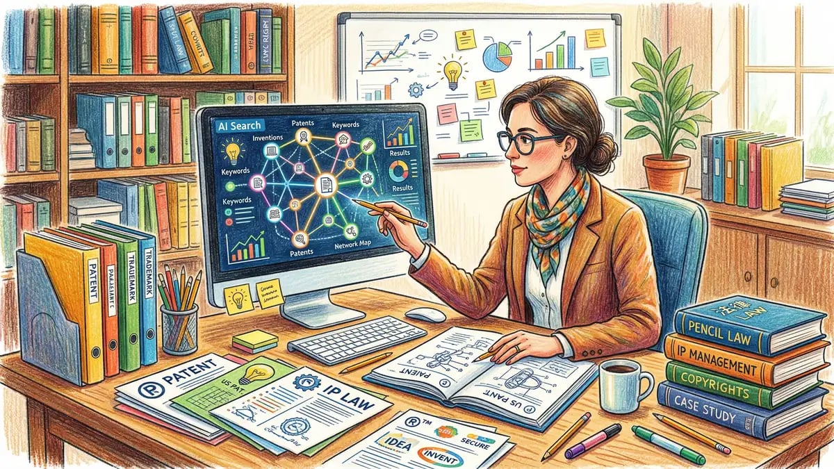 AI-powered intellectual property management workspace with patent documents and network graphs