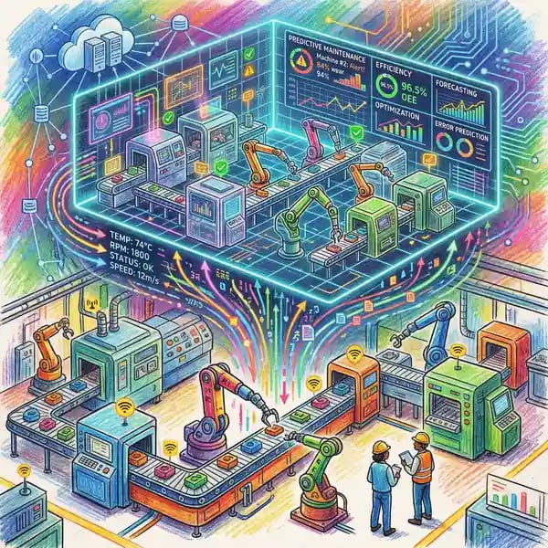 Engineer reviewing AI-driven predictive maintenance dashboard on a factory tablet
