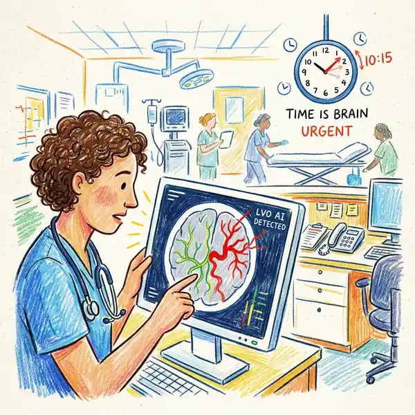 AI stroke detection system analysing brain CT scan for large vessel occlusion