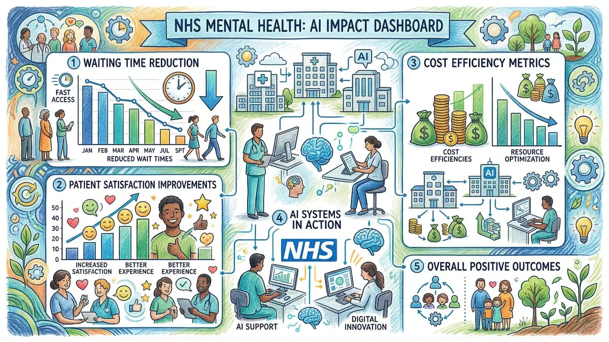 Impact of AI on NHS mental health services showing waiting time reductions and patient outcome improvements
