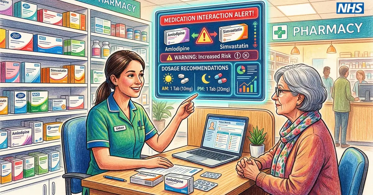 AI-powered pharmacy consultation showing medication interaction alerts and clinical decision support