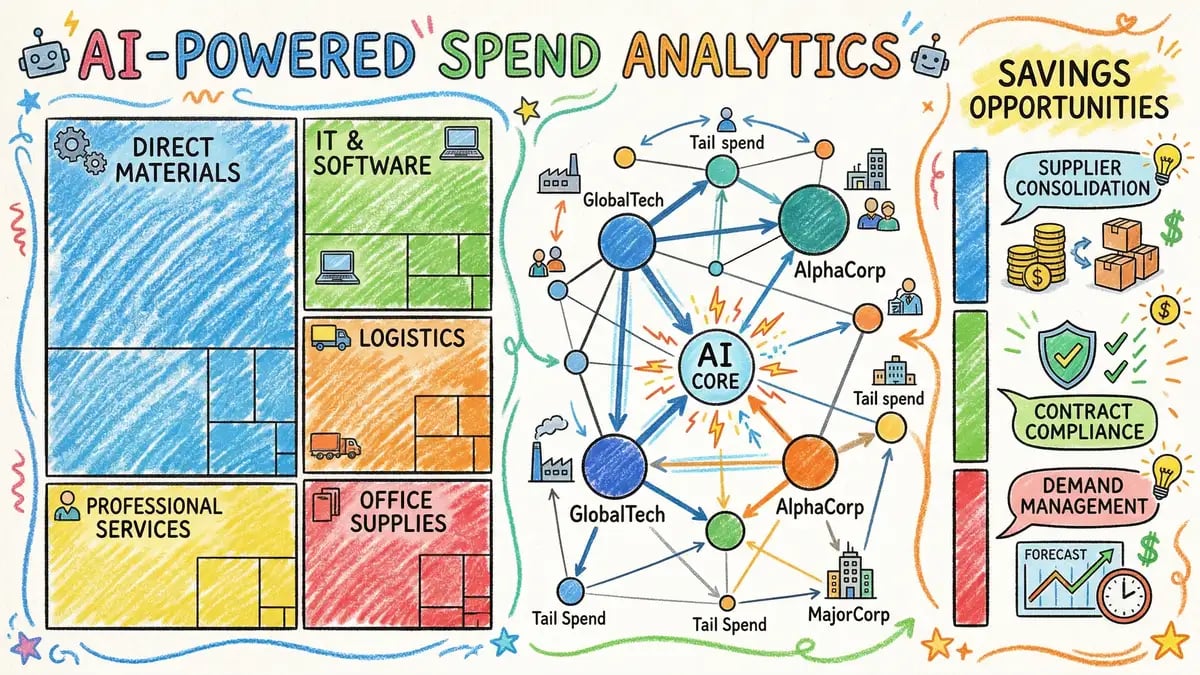 AI-powered procurement spend analytics dashboard with category treemap