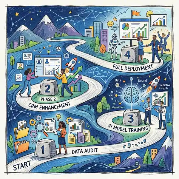 Four-phase implementation roadmap for AI sales pipeline management