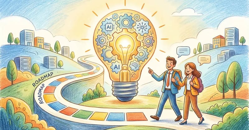 Colourful illustration of business teams learning AI skills through structured training programmes