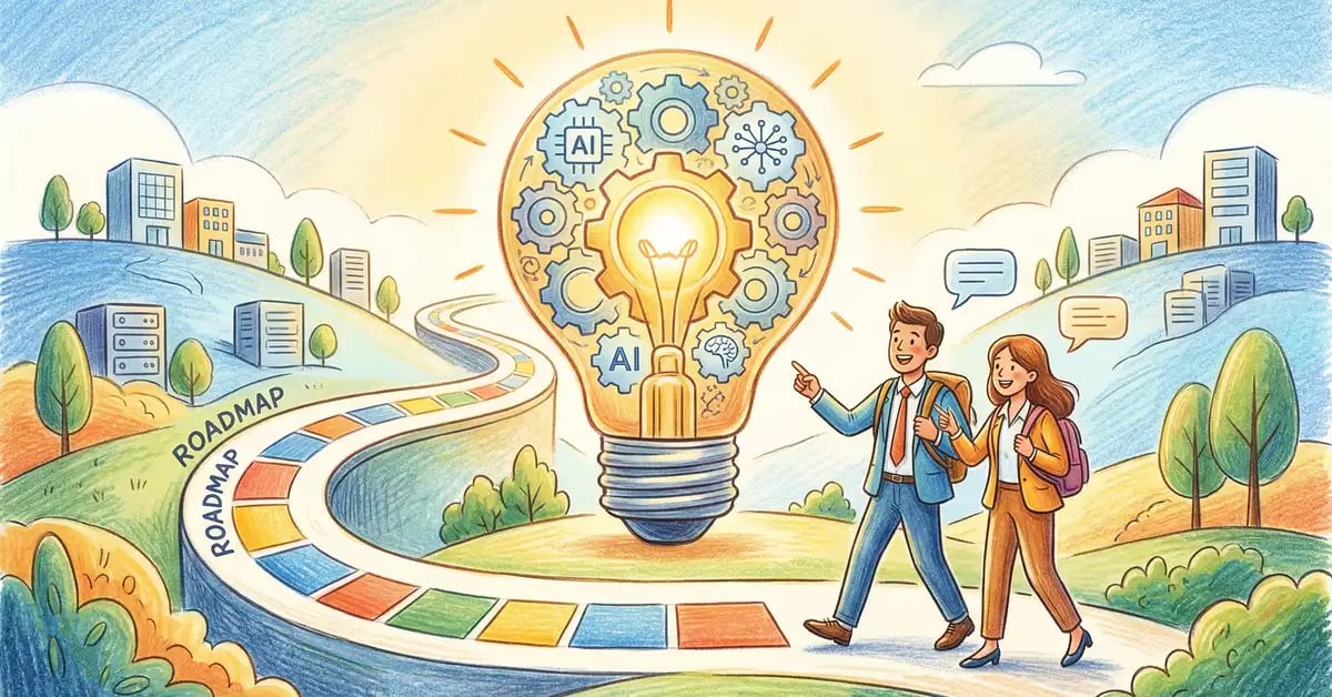 Colourful illustration of business teams learning AI skills through structured training programmes