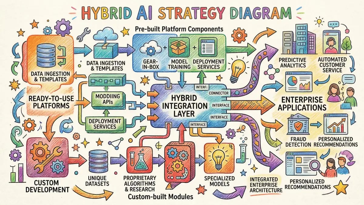 Hybrid AI strategy combining pre-built platform components with custom-built modules