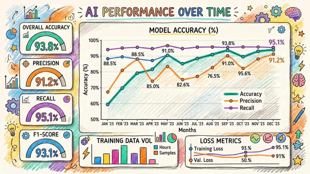 Dashboard displaying AI prediction model accuracy metrics