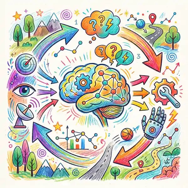 AI agent architecture diagram showing perception, reasoning, and action loops