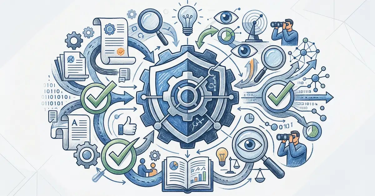 AI governance concept illustration showing oversight structures and policy frameworks