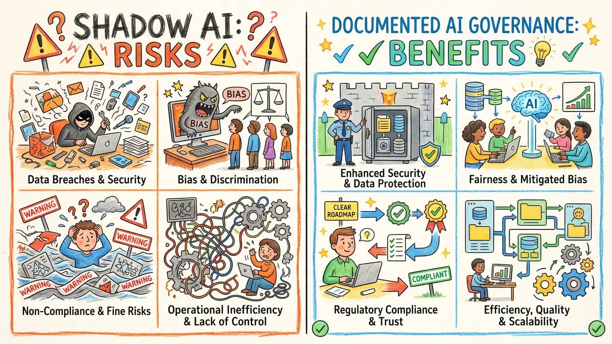 Comparison chart showing risks of shadow AI versus documented governance