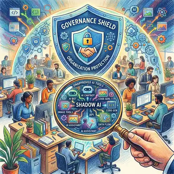 Shadow AI discovery with governance shield protecting the organisation