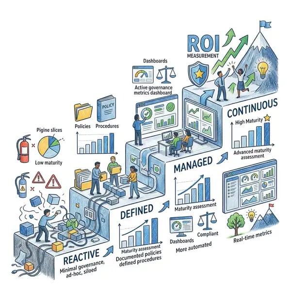 AI data governance maturity progression from reactive to continuous