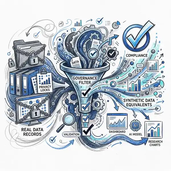 Synthetic data governance transformation process with privacy controls