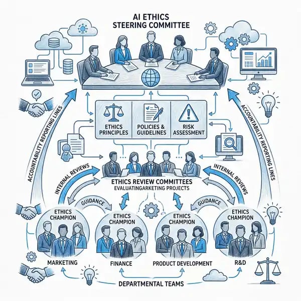 AI ethics governance organisational structure with board and champions