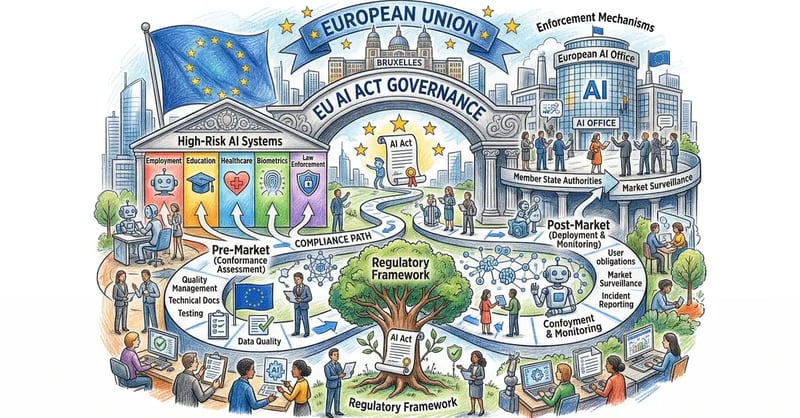 EU AI Act high-risk systems regulatory framework with compliance pathways and enforcement mechanisms
