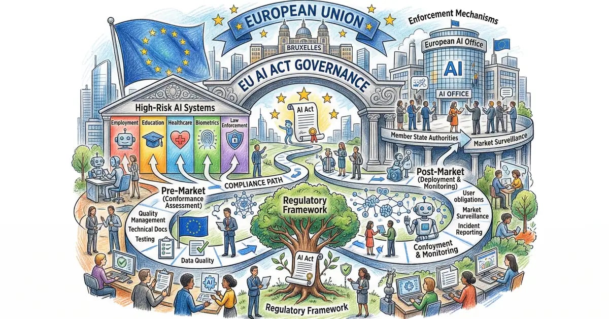 EU AI Act high-risk systems regulatory framework with compliance pathways and enforcement mechanisms