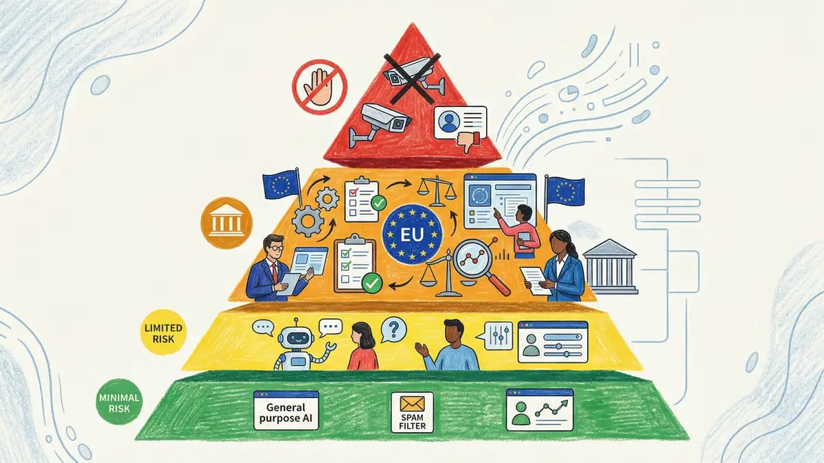 EU AI Act risk classification framework showing prohibited, high-risk, limited risk, and minimal risk tiers