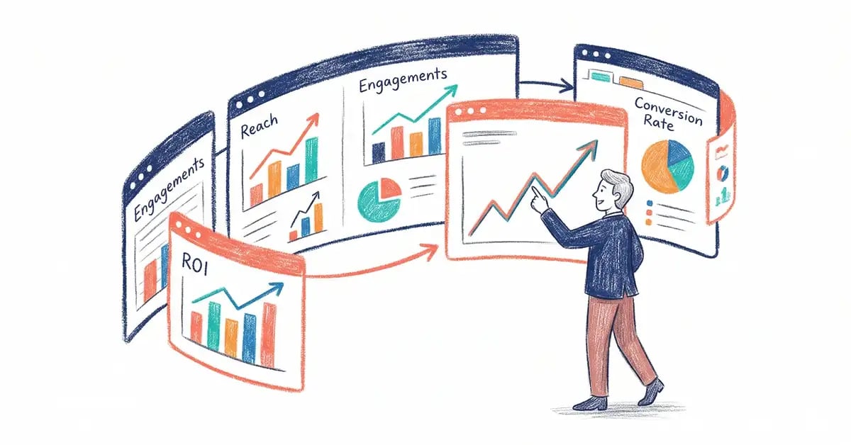 AI-powered marketing dashboard with campaign metrics and analytics across multiple screens