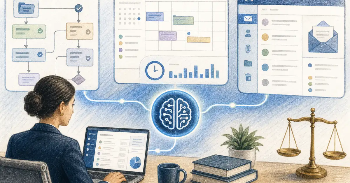 AI-assisted legal practice management linking matter workflow, time capture and email
